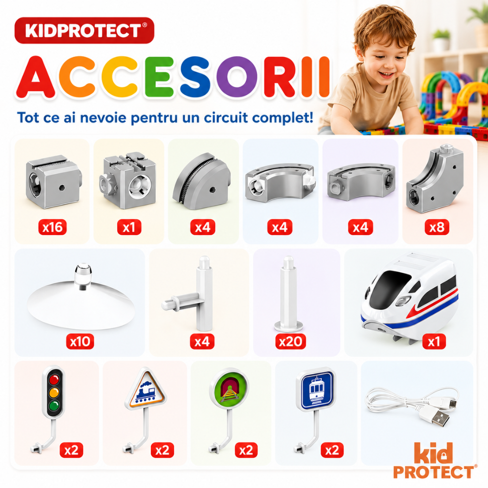 Circuit Trenulet Rasturnat de Jucarie Electric Pentru Copii KidProtect Cube Train