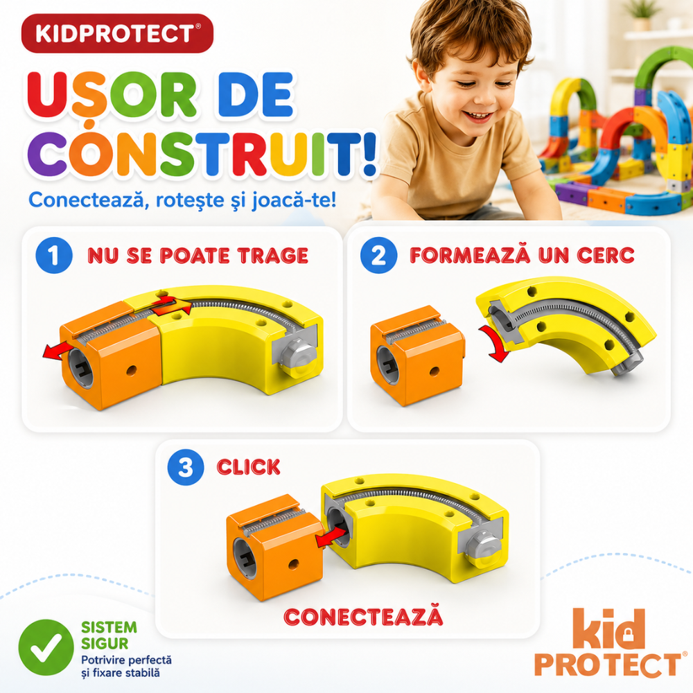 Circuit Trenulet Rasturnat de Jucarie Electric Pentru Copii KidProtect Cube Train