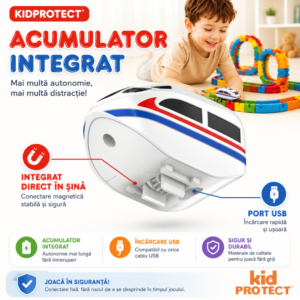 Circuit Trenulet Rasturnat de Jucarie Electric Pentru Copii KidProtect Cube Train