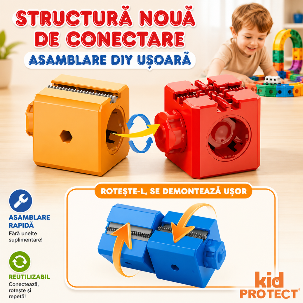Circuit Trenulet Rasturnat de Jucarie Electric Pentru Copii KidProtect Cube Train