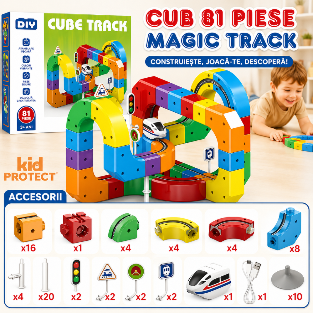 Circuit Trenulet Rasturnat de Jucarie Electric Pentru Copii KidProtect Cube Train