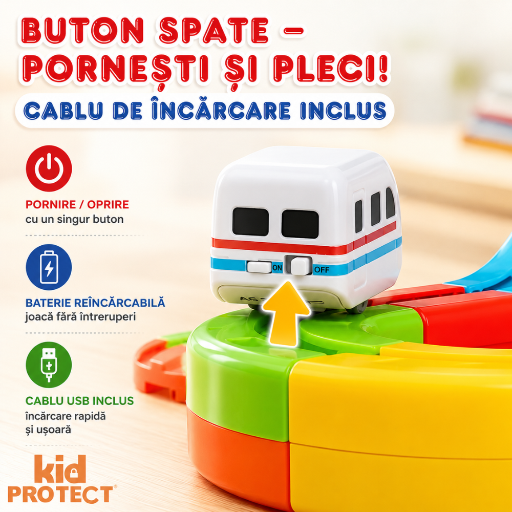 Circuit Trenulet Rasturnat de Jucarie Electric Pentru Copii KidProtect Cube Train