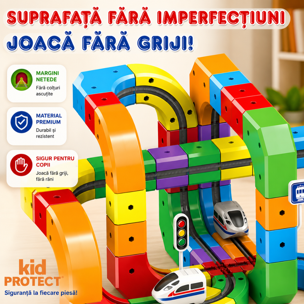 Circuit Trenulet Rasturnat de Jucarie Electric Pentru Copii KidProtect Cube Train