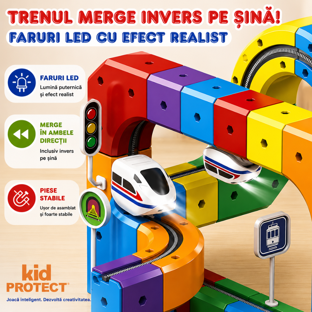 Circuit Trenulet Rasturnat de Jucarie Electric Pentru Copii KidProtect Cube Train