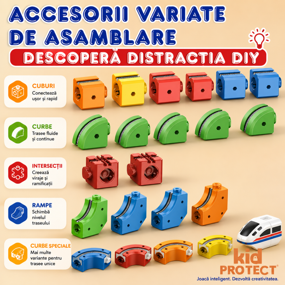 Circuit Trenulet Rasturnat de Jucarie Electric Pentru Copii KidProtect Cube Train
