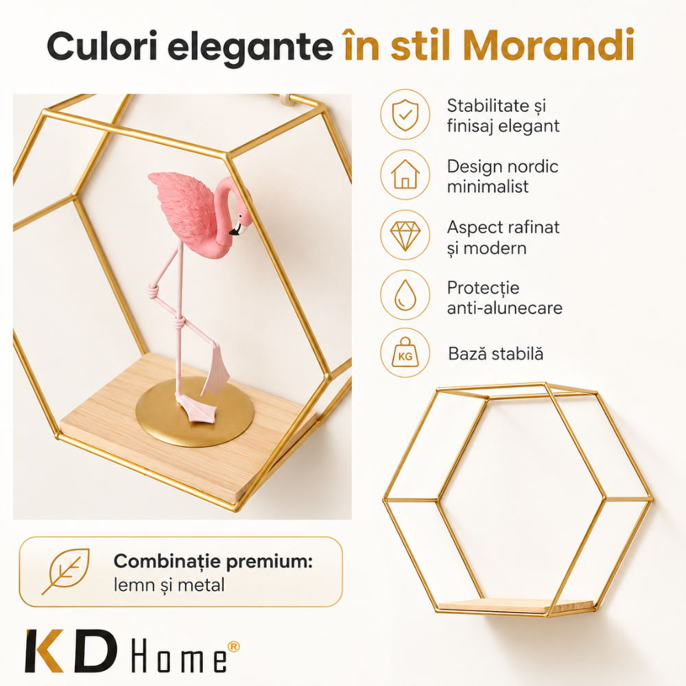 Set 3 Rafturi Metalice Suspendate KD Home AuraHex