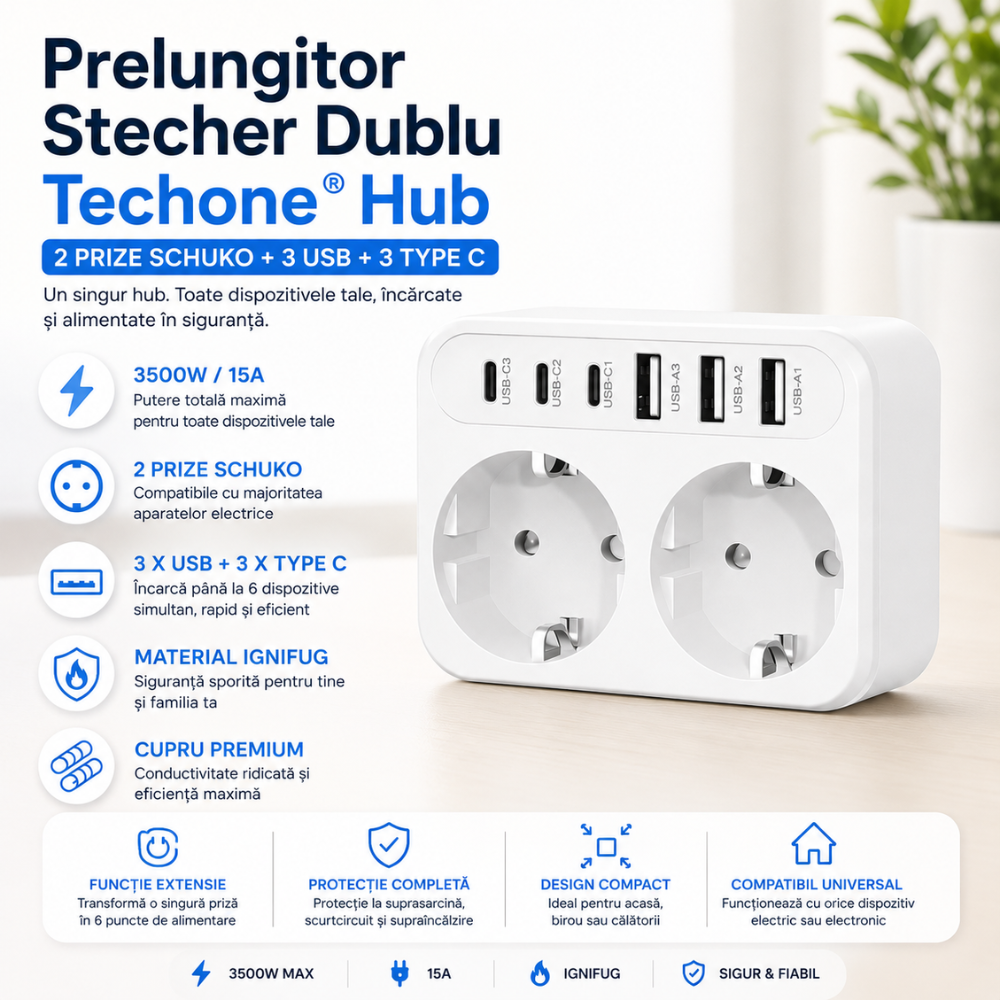 Prelungitor Stecher Dublu Techone Hub