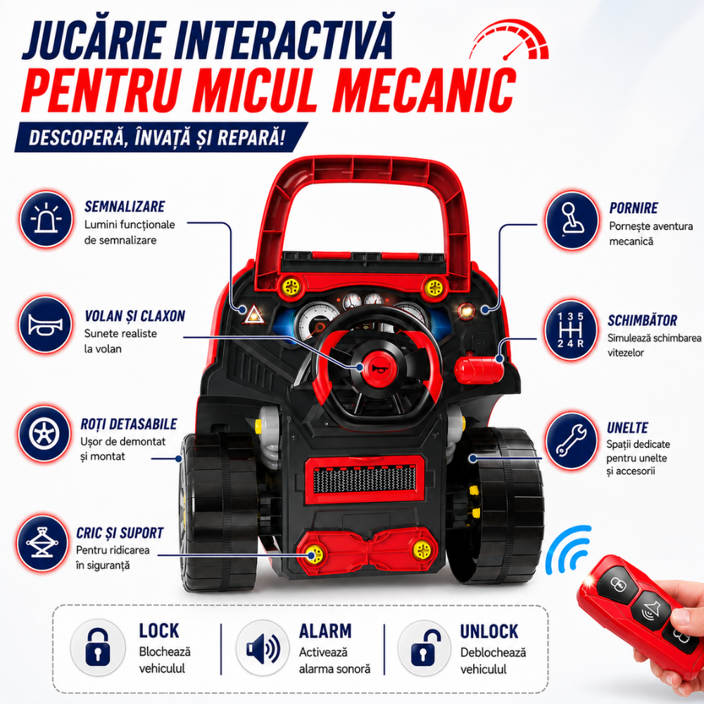 Set Reparatie Motor Auto Mecanic Copii Kidprotect Engine Explorers, 62 Piese