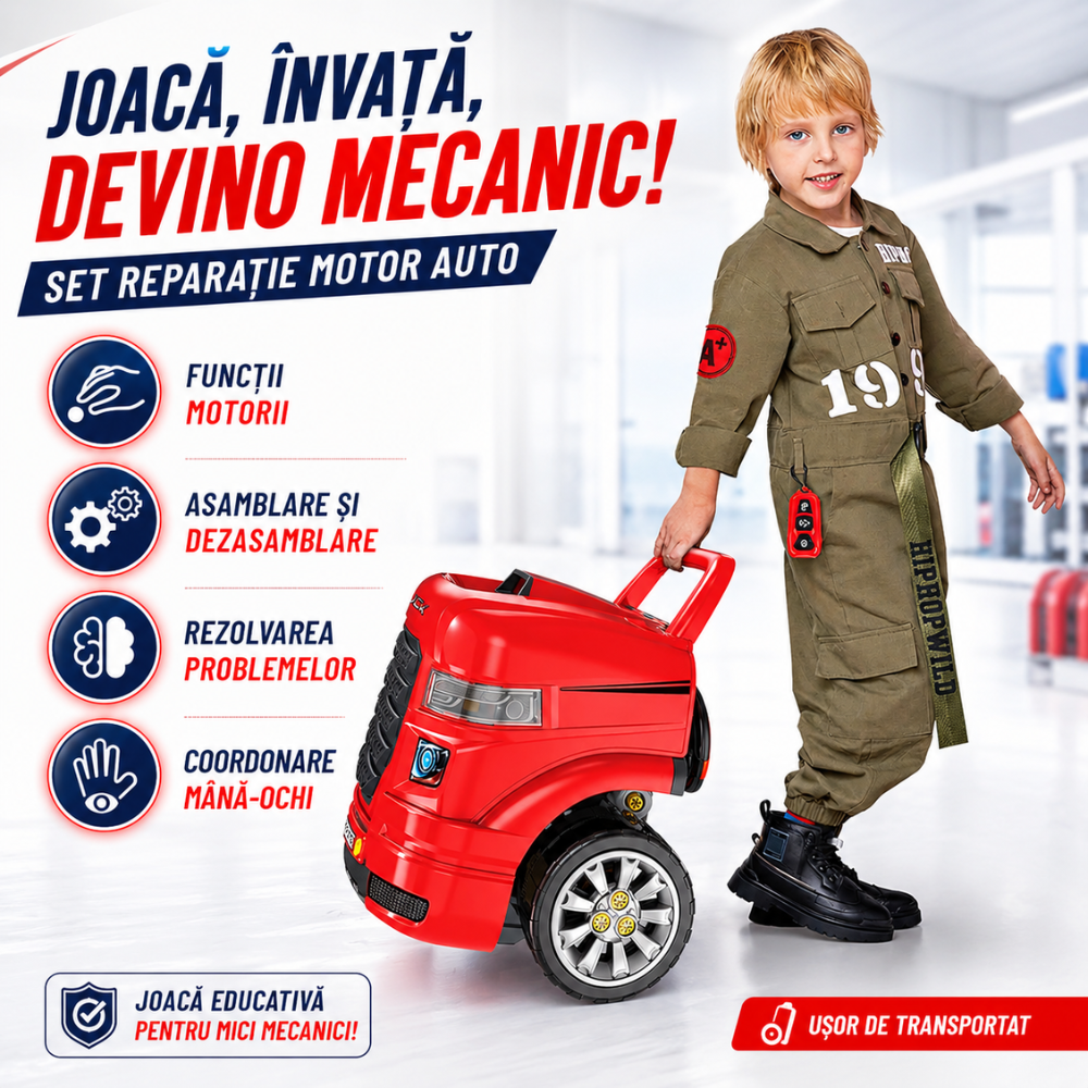 Set Reparatie Motor Auto Mecanic Copii Kidprotect Engine Explorers, 62 Piese