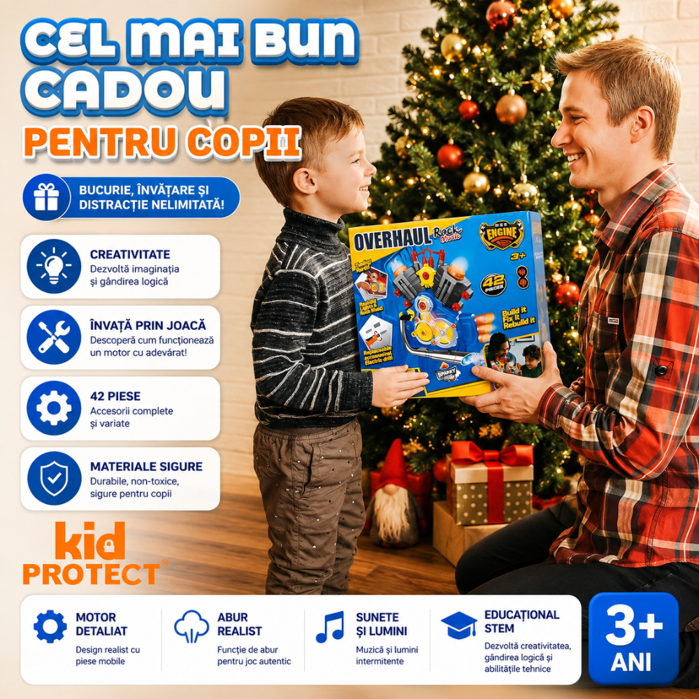 Set Reparatie Motor Auto Mecanic Copii Kidprotect Engine Work, Albastru