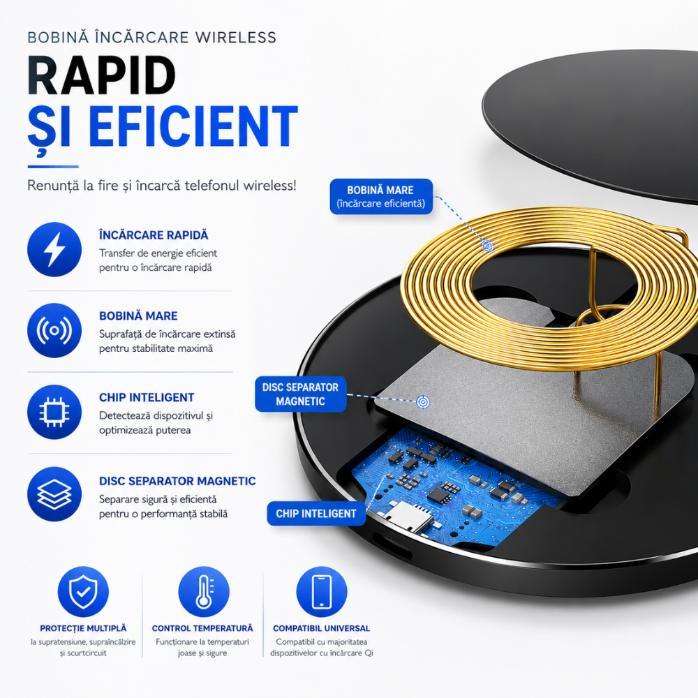 Incarcator wireless de birou rotund Loowoko X9