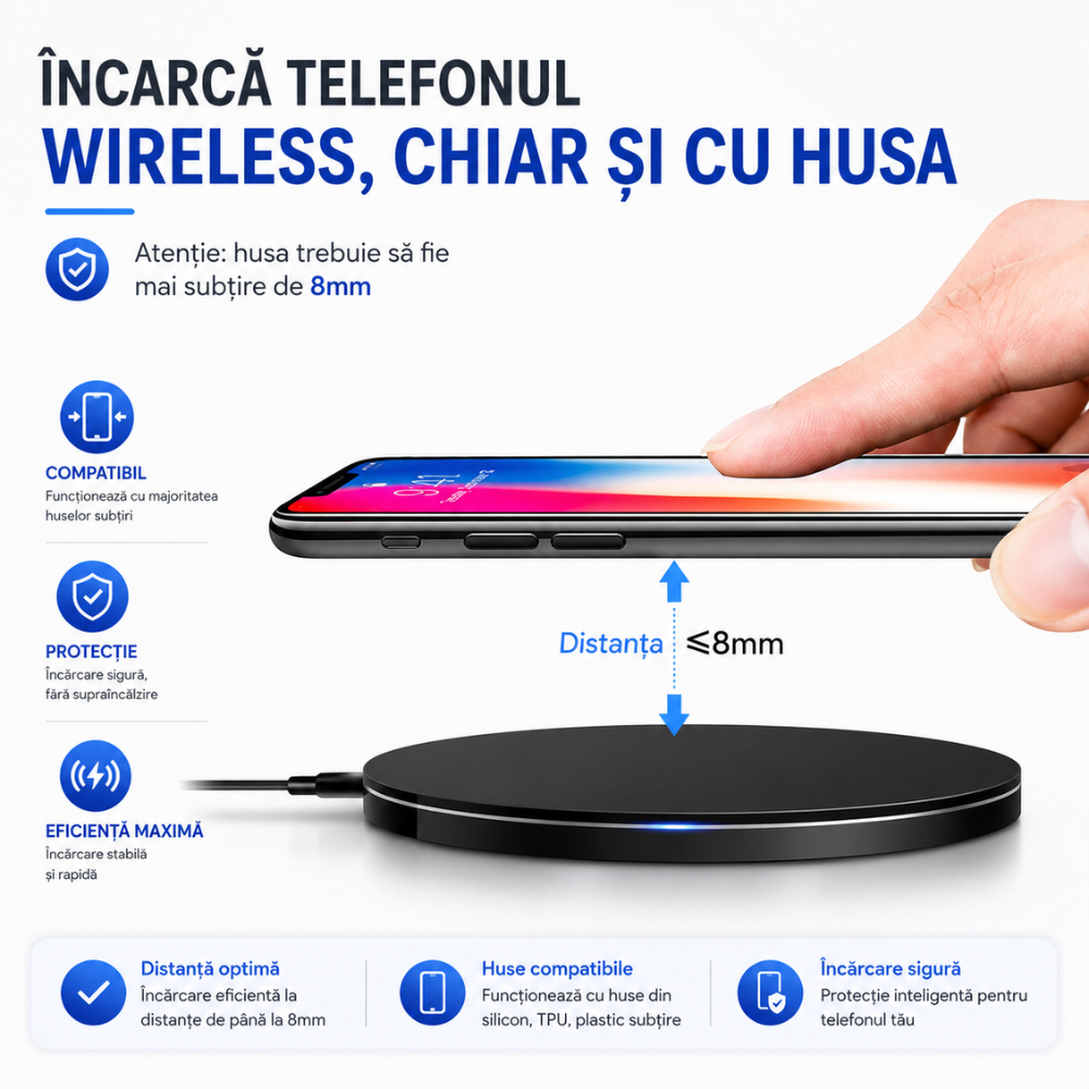 Incarcator wireless de birou rotund Loowoko X9