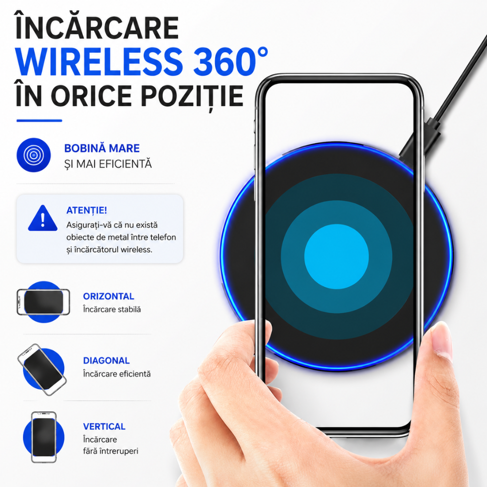 Incarcator wireless de birou rotund Loowoko X9