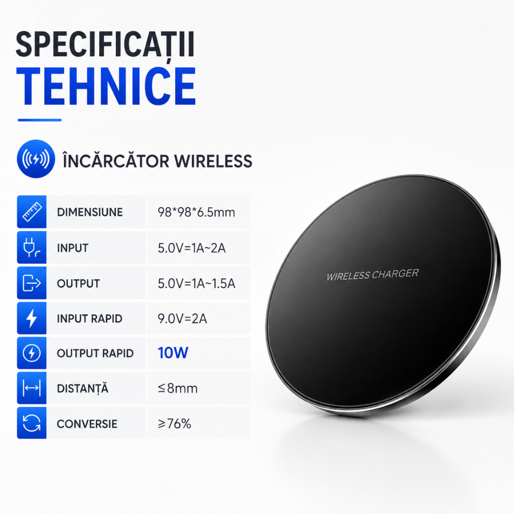 Incarcator wireless de birou rotund Loowoko X9