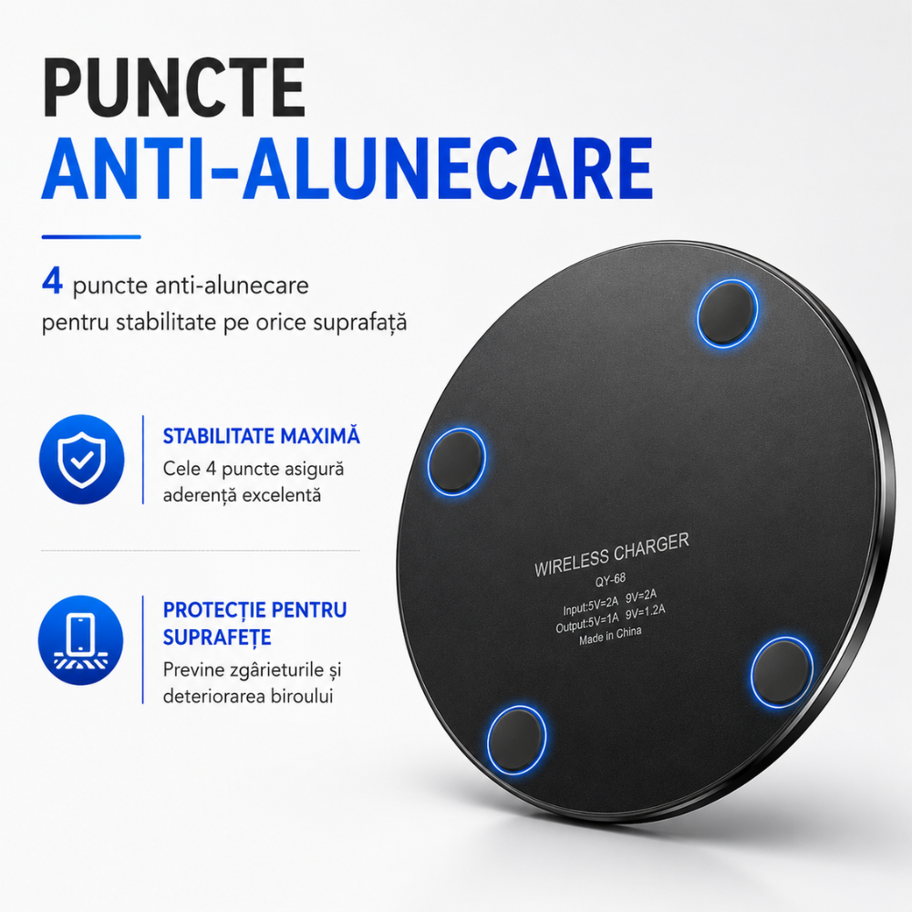 Incarcator wireless de birou rotund Loowoko X9