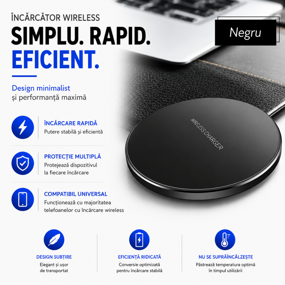 Incarcator wireless de birou rotund Loowoko X9