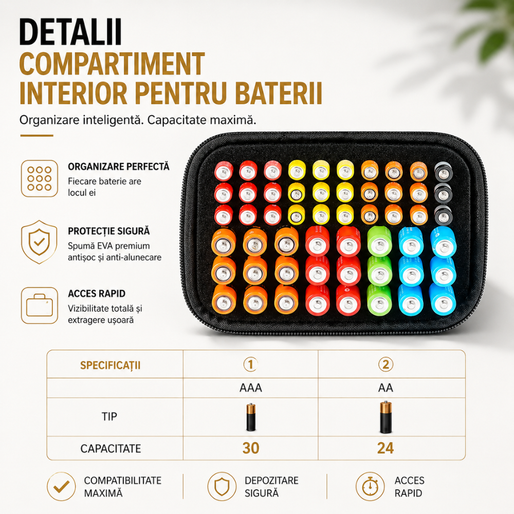 Organizator Baterii Tip Geanta Depozitare KD Home VoltKeeper