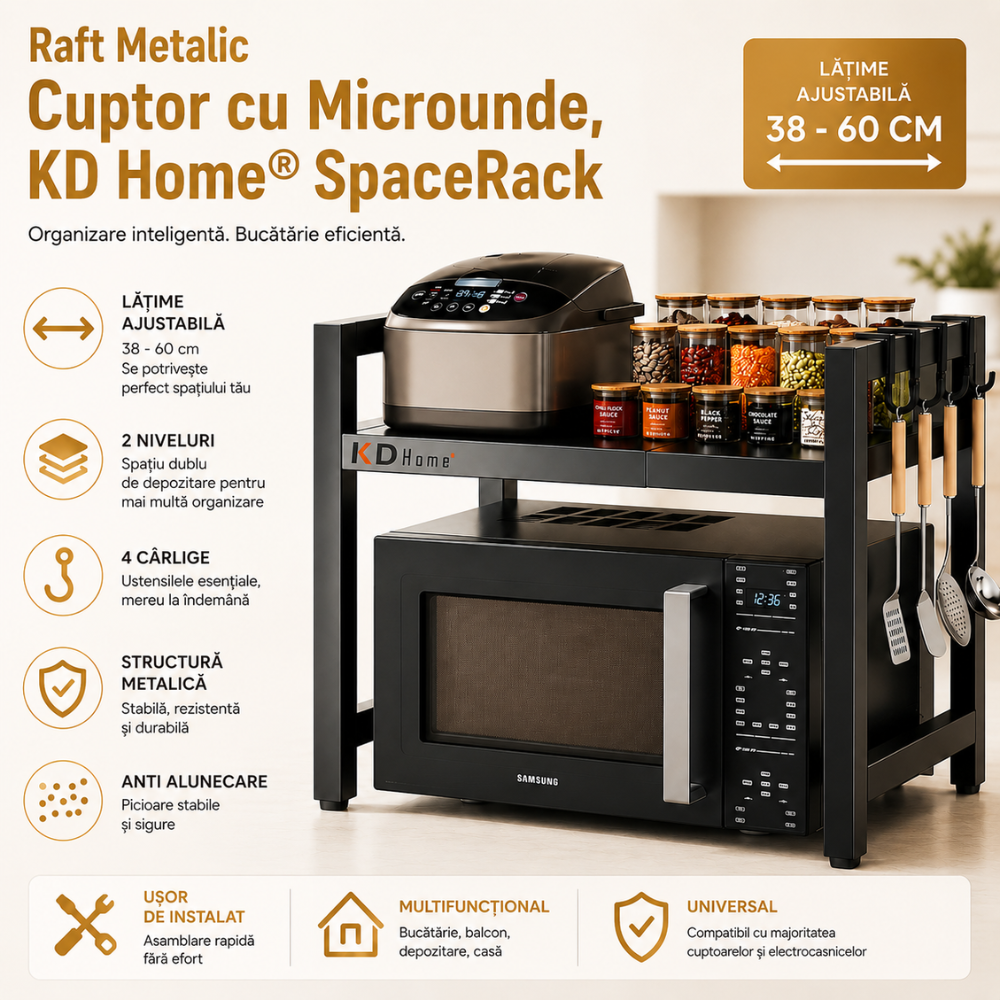 Raft Metalic Cuptor cu Microunde, KD Home SpaceRack