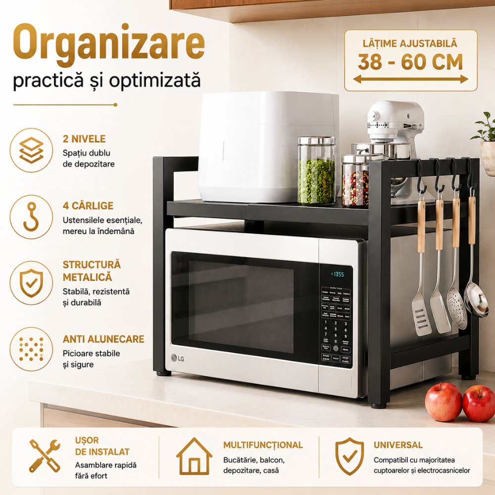 Raft Metalic Cuptor cu Microunde, KD Home SpaceRack