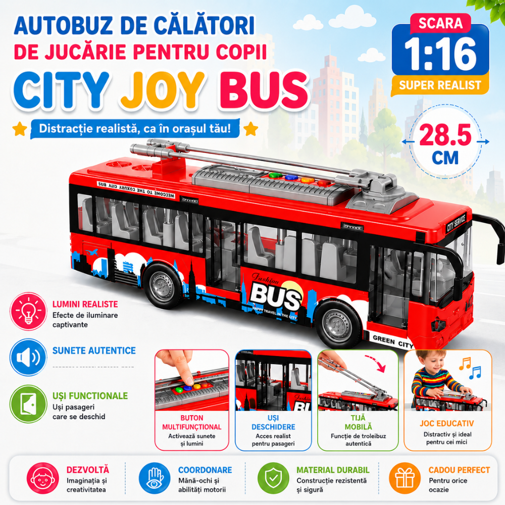 Autobuz de Calatori De Jucarie Pentru Copii, KidProtect City Joy Bus