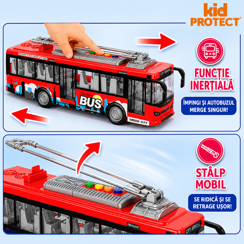 Autobuz de Calatori De Jucarie Pentru Copii, KidProtect City Joy Bus