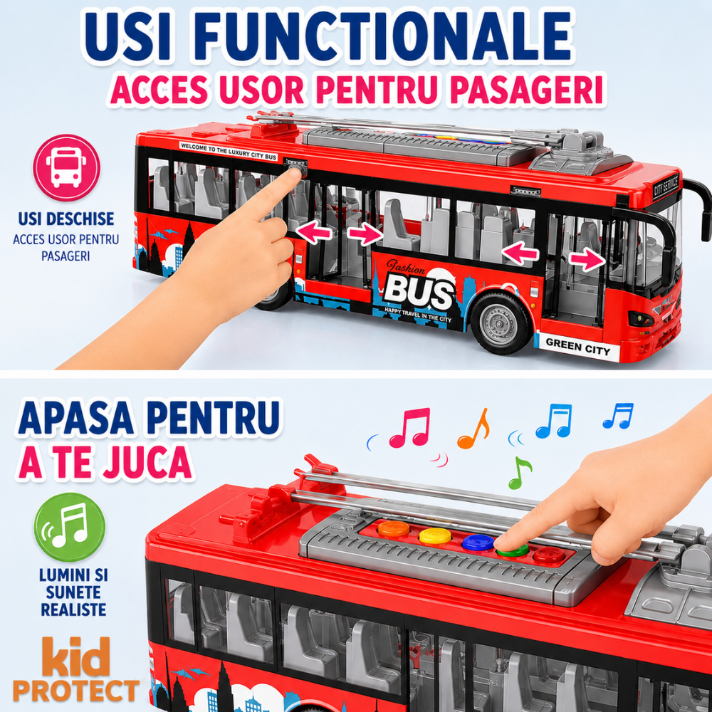 Autobuz de Calatori De Jucarie Pentru Copii, KidProtect City Joy Bus