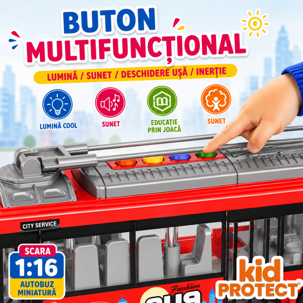 Autobuz de Calatori De Jucarie Pentru Copii, KidProtect City Joy Bus