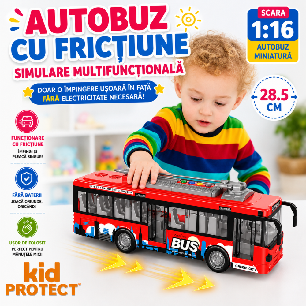 Autobuz de Calatori De Jucarie Pentru Copii, KidProtect City Joy Bus