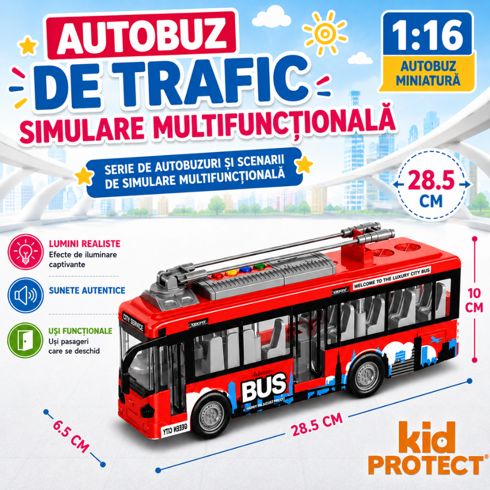 Autobuz de Calatori De Jucarie Pentru Copii, KidProtect City Joy Bus