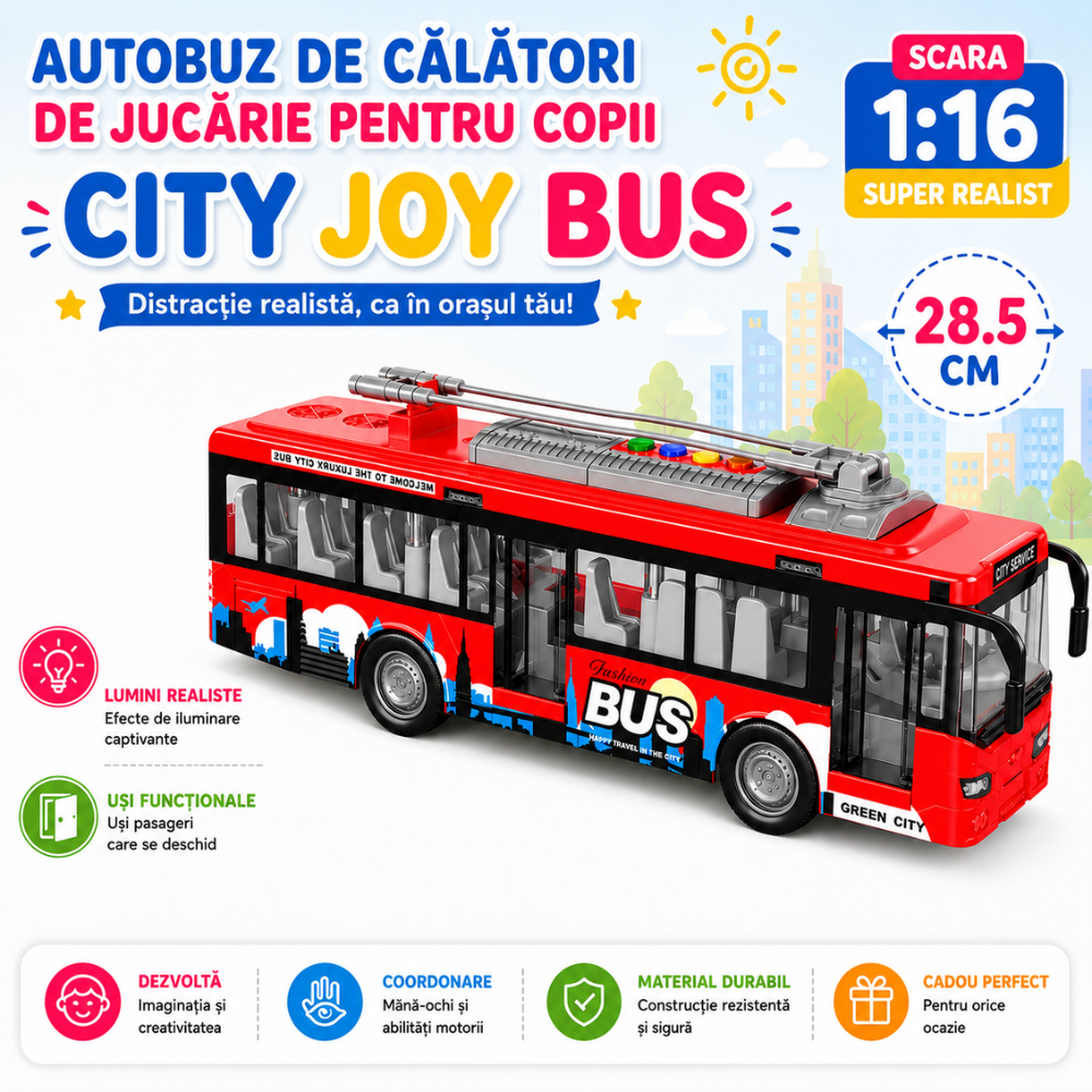 Autobuz de Calatori De Jucarie Pentru Copii, KidProtect City Joy Bus