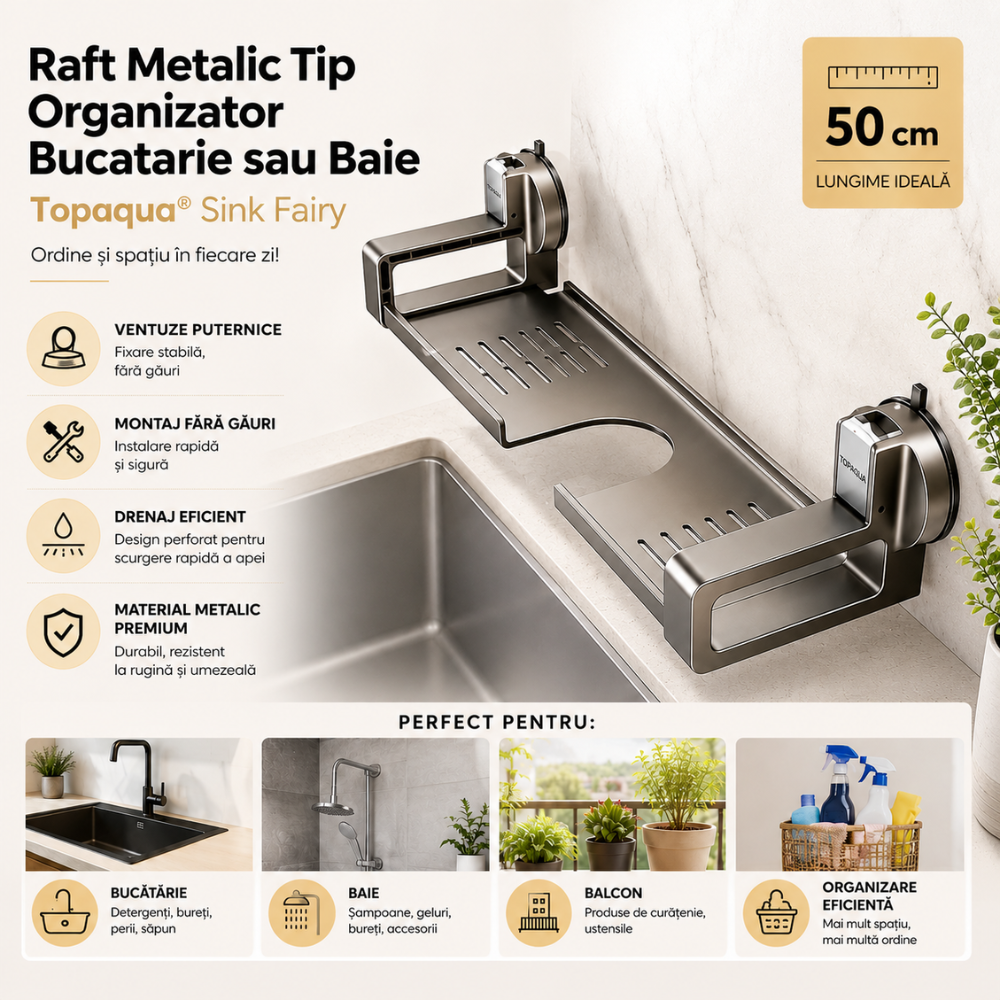 Raft Metalic Tip Organizator Bucatarie sau Baie Topaqua Sink Fairy