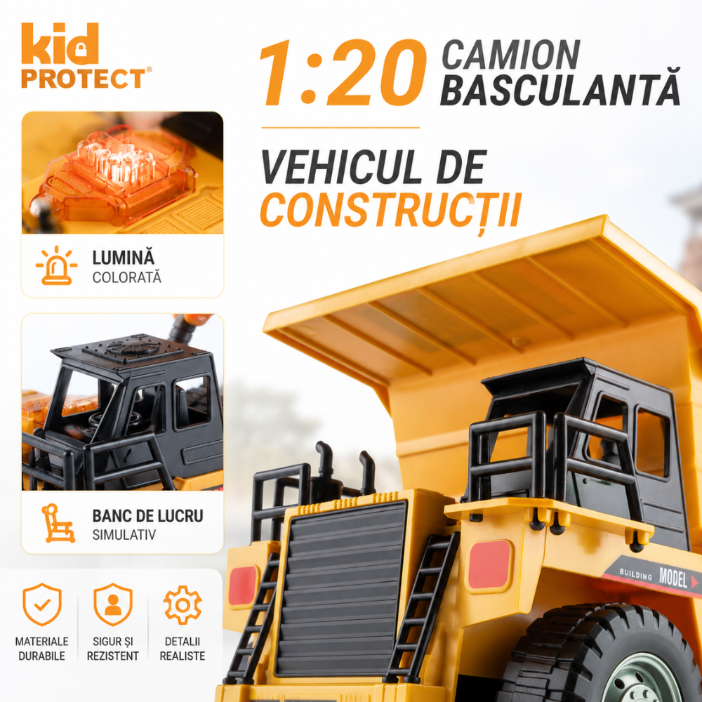 Basculanta Super Realista Cu Telecomanda Pentru Copii KidProtect RockHauler X