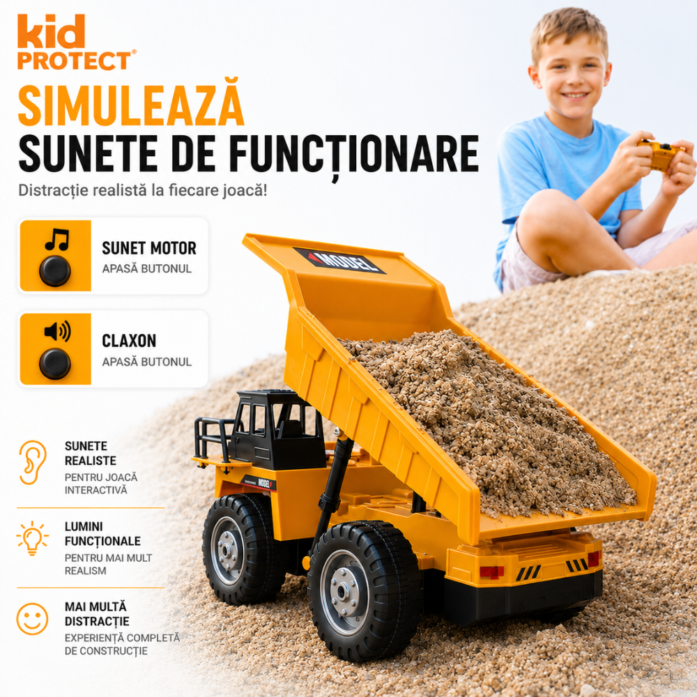 Basculanta Super Realista Cu Telecomanda Pentru Copii KidProtect RockHauler X