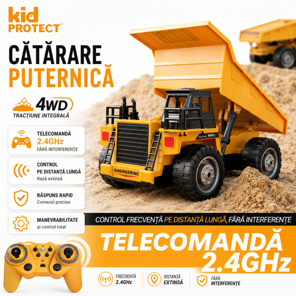 Basculanta Super Realista Cu Telecomanda Pentru Copii KidProtect RockHauler X