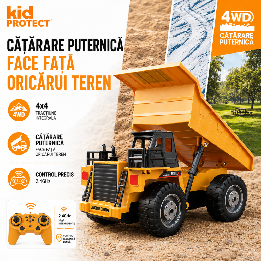 Basculanta Super Realista Cu Telecomanda Pentru Copii KidProtect RockHauler X