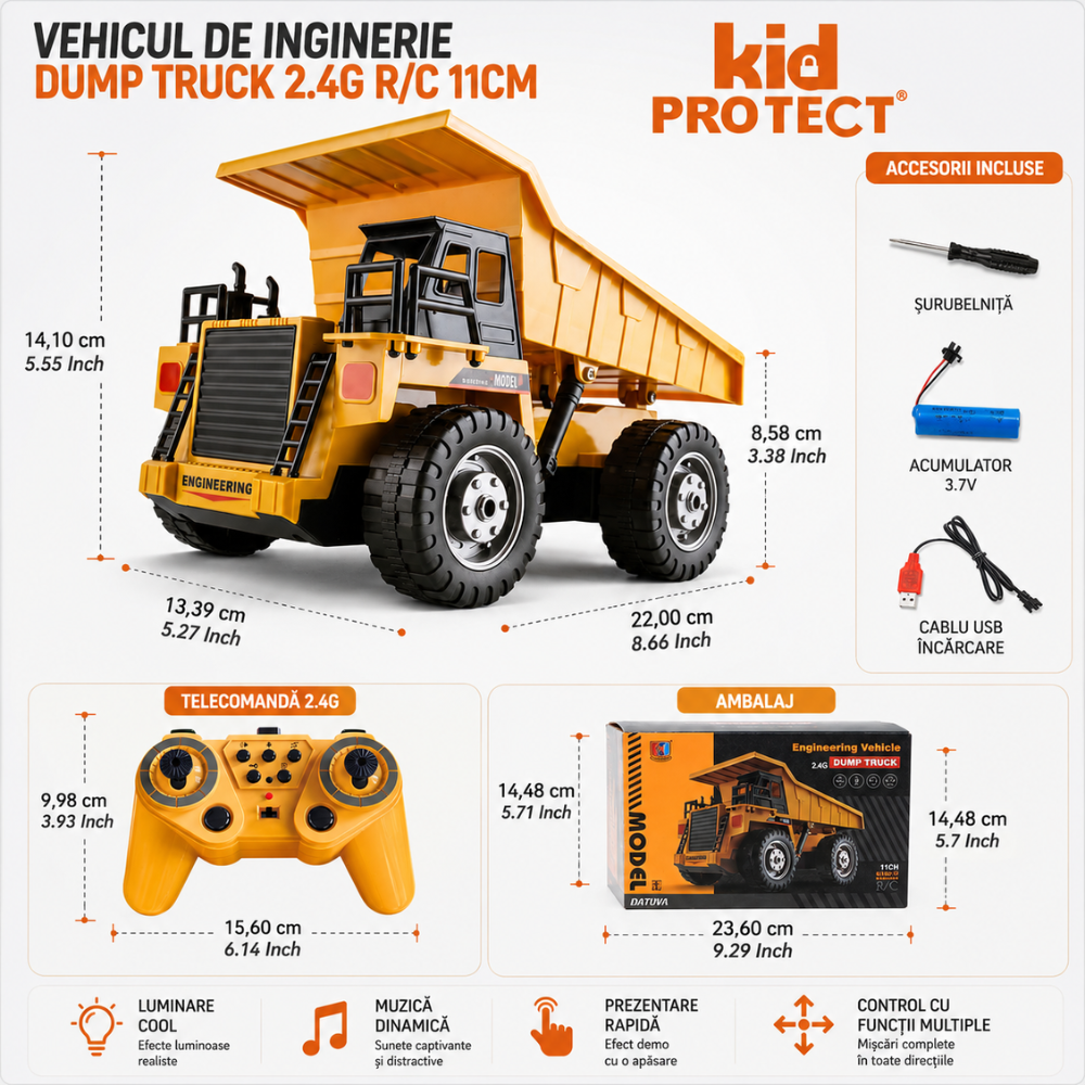 Basculanta Super Realista Cu Telecomanda Pentru Copii KidProtect RockHauler X