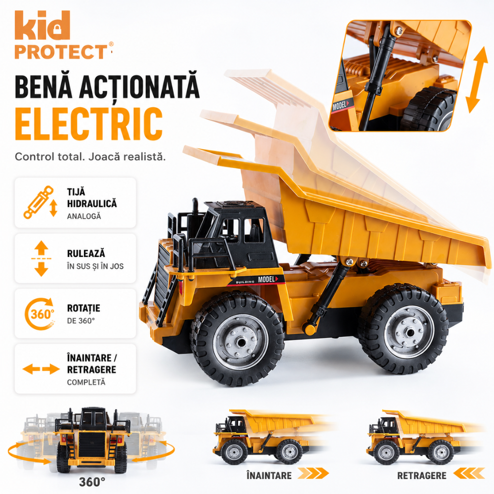 Basculanta Super Realista Cu Telecomanda Pentru Copii KidProtect RockHauler X