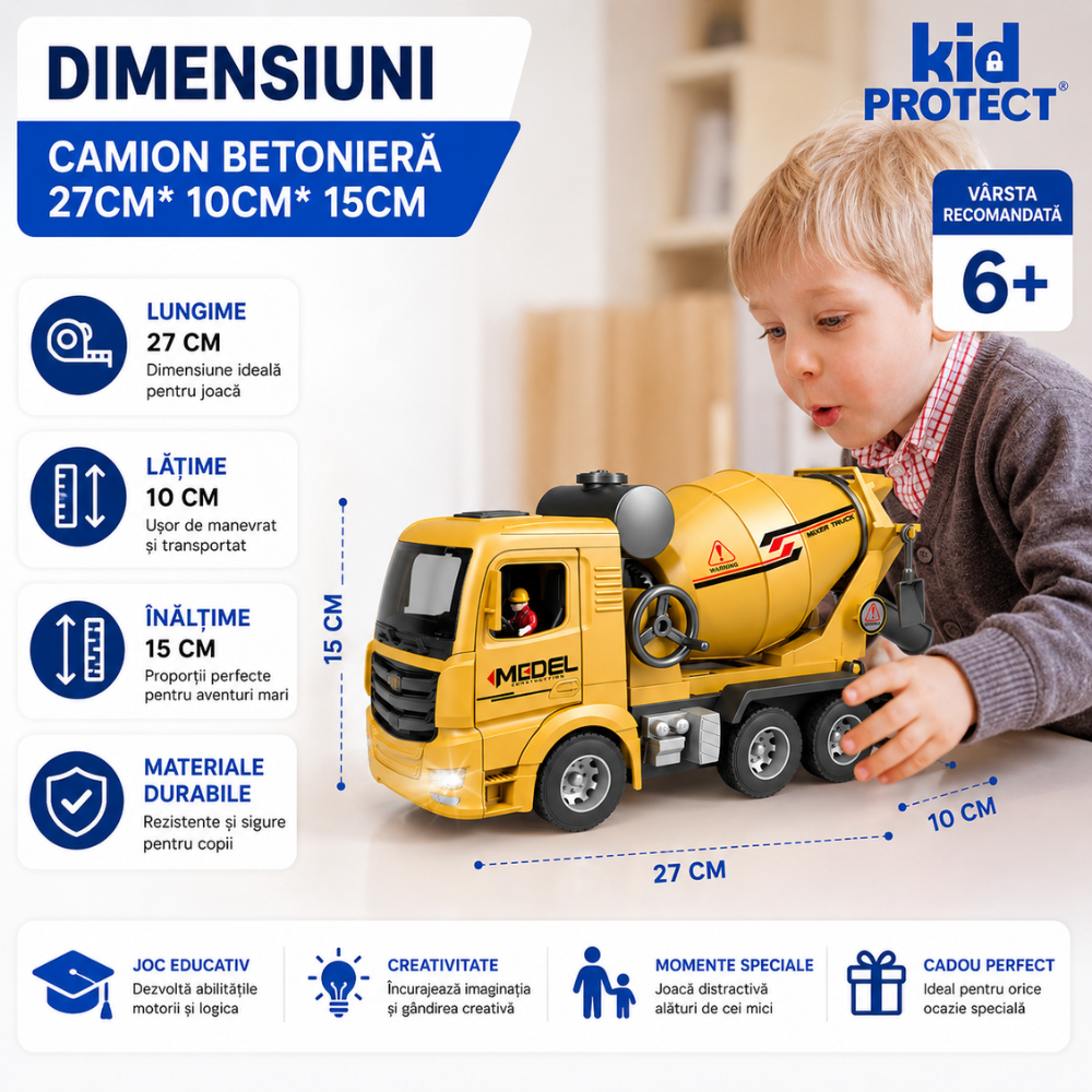 Betoniera Super Realista Cu Telecomanda Pentru Copii KidProtect ConcretePro RC