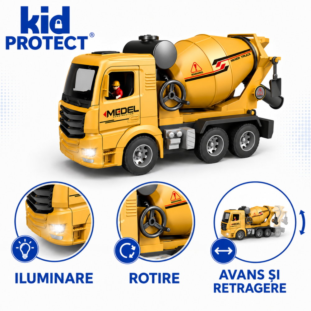 Betoniera Super Realista Cu Telecomanda Pentru Copii KidProtect ConcretePro RC