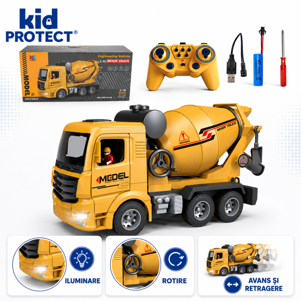 Betoniera Super Realista Cu Telecomanda Pentru Copii KidProtect ConcretePro RC