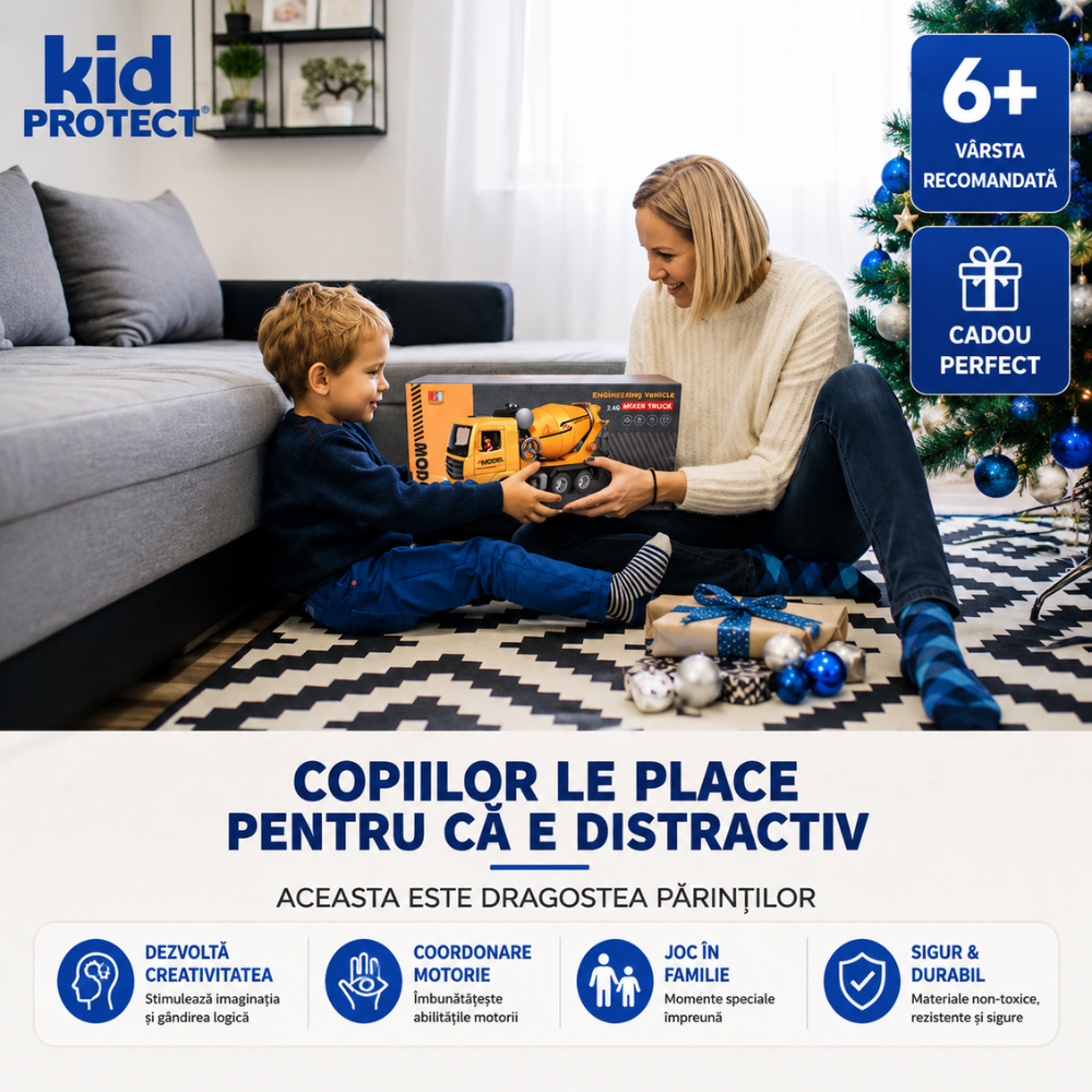 Betoniera Super Realista Cu Telecomanda Pentru Copii KidProtect ConcretePro RC