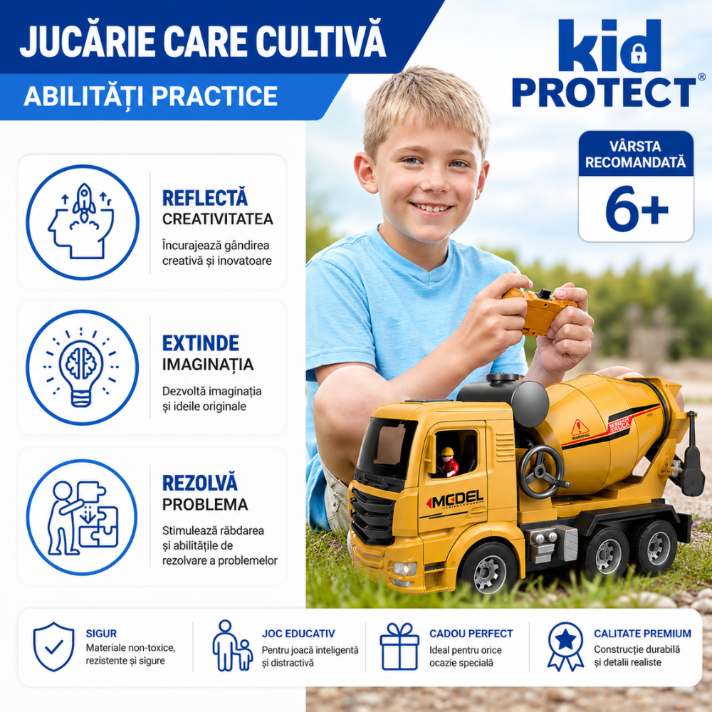 Betoniera Super Realista Cu Telecomanda Pentru Copii KidProtect ConcretePro RC