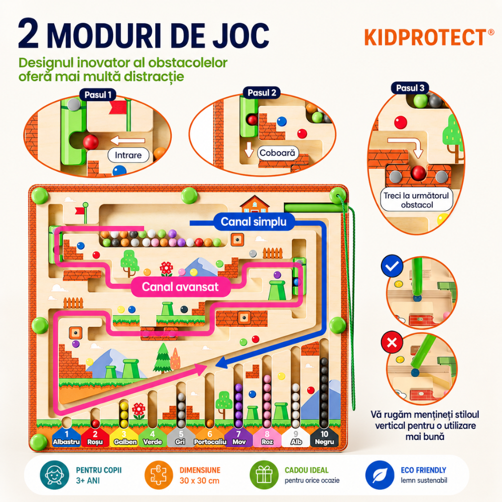 Jucarie Tip Puzzle Magnetic Montessori Din Lemn cu Bilute Pentru Copii KidProtect SmartDots Puzzle