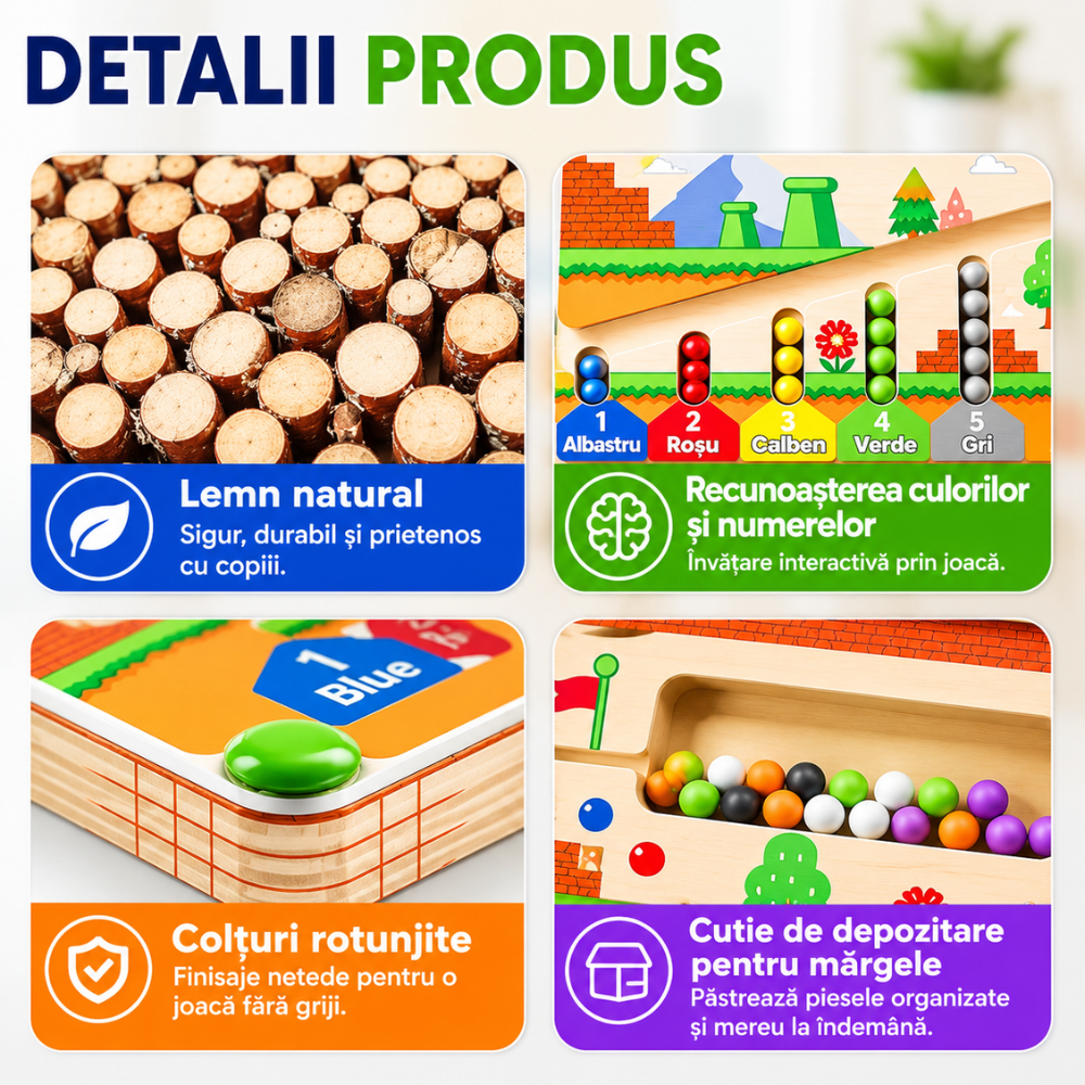 Jucarie Tip Puzzle Magnetic Montessori Din Lemn cu Bilute Pentru Copii KidProtect SmartDots Puzzle