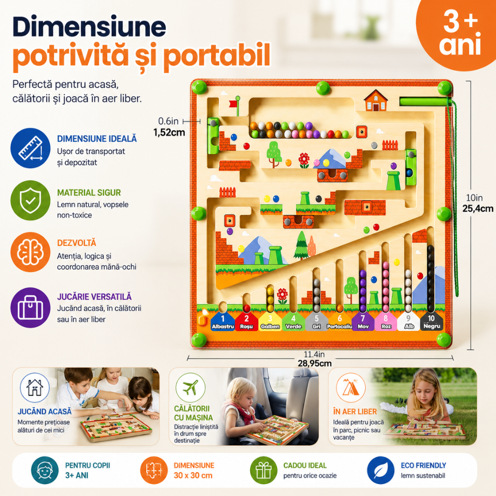 Jucarie Tip Puzzle Magnetic Montessori Din Lemn cu Bilute Pentru Copii KidProtect SmartDots Puzzle