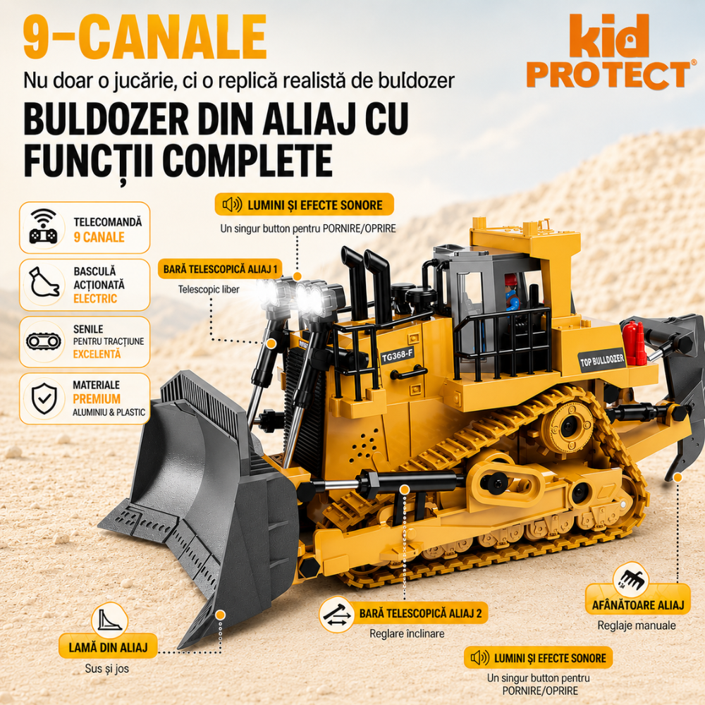 Buldozer Cu Telecomanda Pentru Copii KidProtect GruntDozer Pro