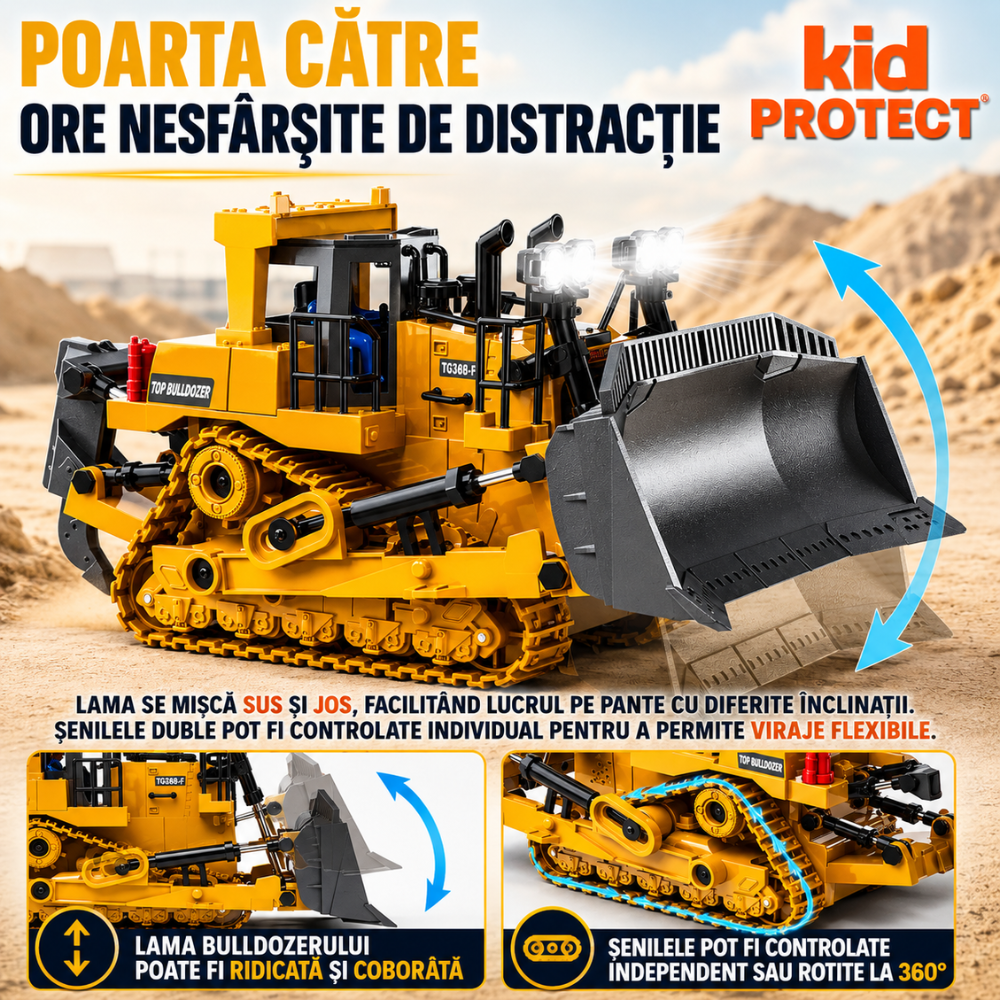Buldozer Cu Telecomanda Pentru Copii KidProtect GruntDozer Pro