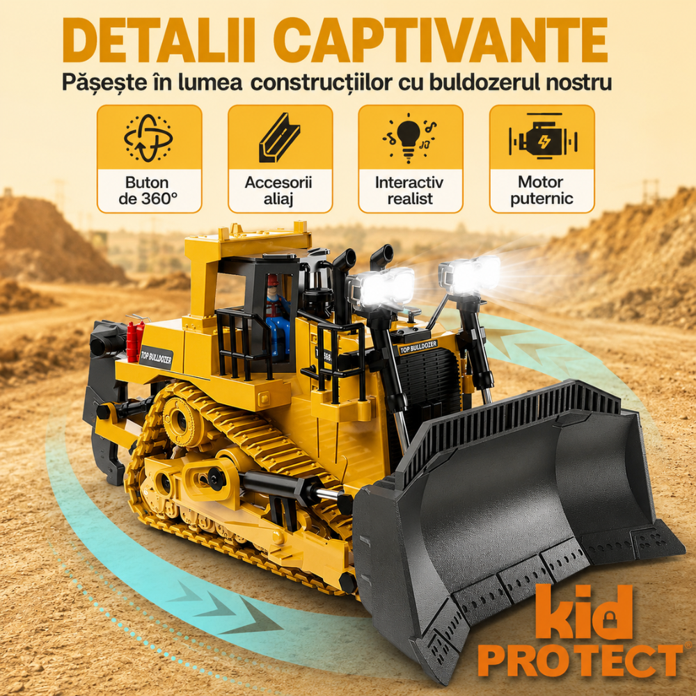 Buldozer Cu Telecomanda Pentru Copii KidProtect GruntDozer Pro