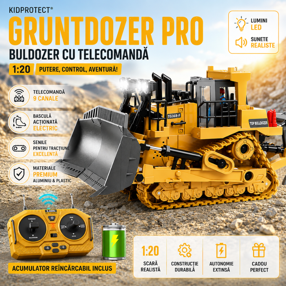 Buldozer Cu Telecomanda Pentru Copii KidProtect GruntDozer Pro