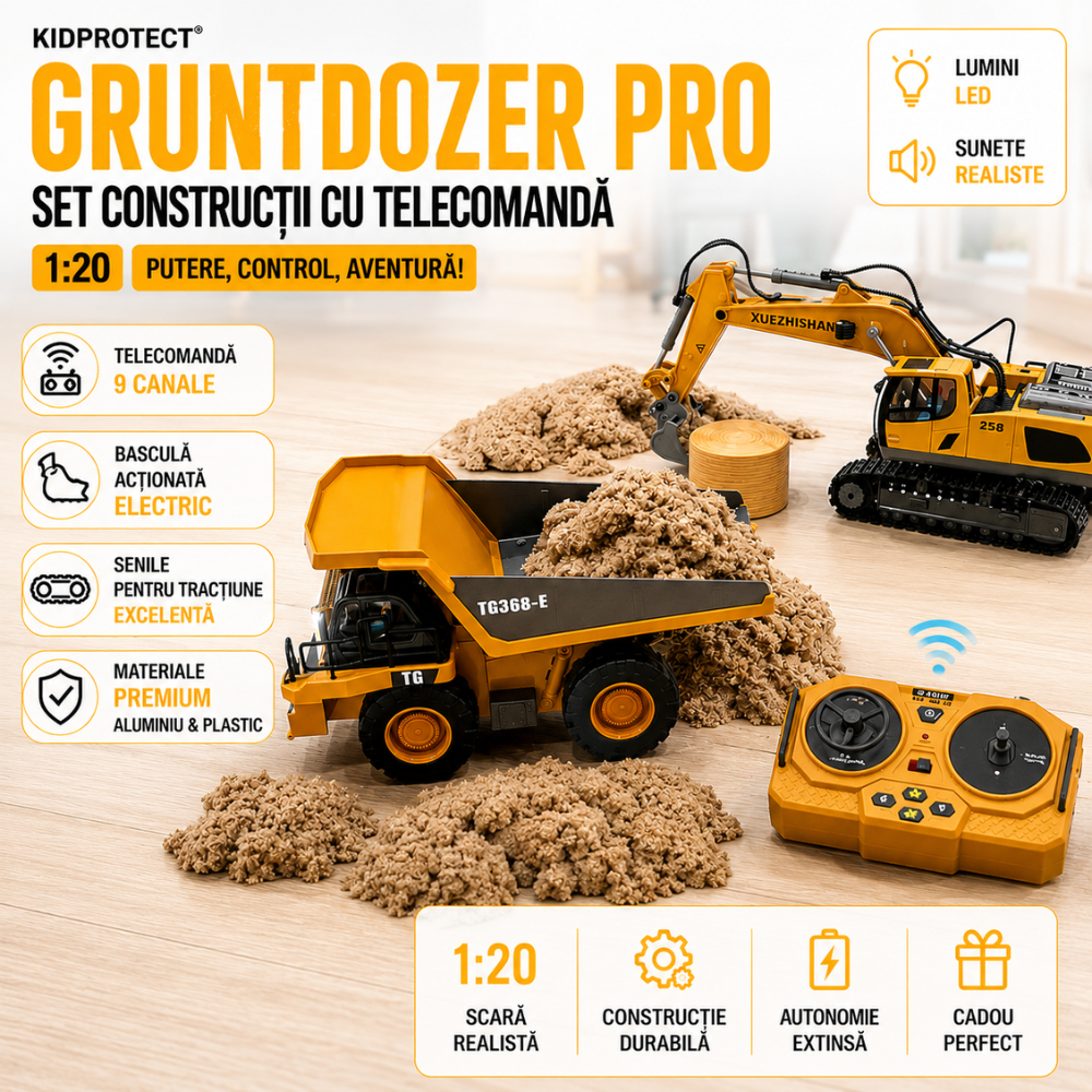 Buldozer Cu Telecomanda Pentru Copii KidProtect GruntDozer Pro